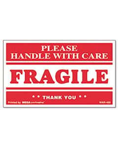 UNV308383 PRINTED MESSAGE SELF-ADHESIVE SHIPPING LABELS, FRAGILE HANDLE WITH CARE, 3 X 5, RED/CLEAR, 500/ROLL