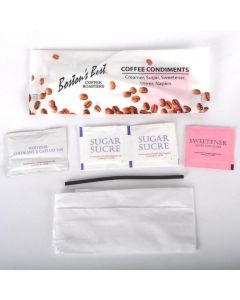 BB-510004 BOSTONS BEST CONDIMENT PACK 250/CS -EACH PACK CONTAINS 2 SUGAR, 1 SWEET & LOW, 1 CREAMER, 1 NAPKIN, 1 STIRRER, CASE