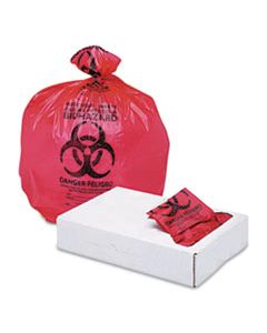 BWKIW3339R BROADWALK PLASTICS HEALTH CARE CAN LINER, LOW DENSITY, 33GAL, 33X39, RED, 1.3MIL 150/CS