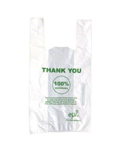 CD-12722-BIO UNISTAR 1367-2193 DEGRADABLE T-SHIRT BAG POLY, WHITE 12” X 7” X 22” - 14MIC, “THANK YOU” 1C1S PRINT – 700/CS