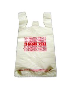 CD-12824D UNISTAR 1367-2191 POLY T-SHIRT BAG, WHITE - 12” X 8” X 24” - 16MIC, 1/5, “THANK YOU” RED PRINT – 700/CS