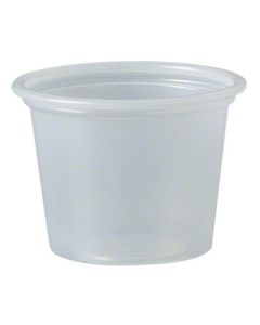 SO-P100N SOLO P100N PORTION CONTAINER 1 OZ, 1.2" BASE/1.8" TOP X 1.3", TRANSLUCENT, POLYSTYRENE, RECYCLABLE, (2500 PER CASE)