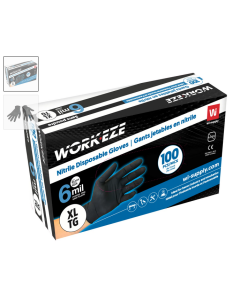 ATM-DN106-SIZE AMTEX WIPECO WORKEZE BLACK NITRILE GLOVE, 6MIL, SELECT A SIZE 100/BOX EA