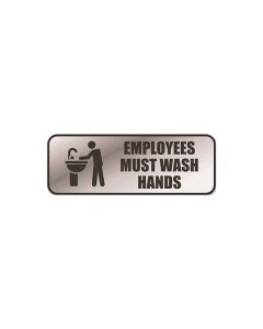 HDS-00514 HDS-00514  00514 "EMPLOYEES MUST WASH HANDS" OFFICE SIGN 9"X3" SILVER, BRUSH, METAL, EA