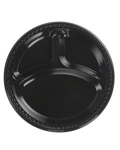 HU-81430 PLATE PLAS 10 1/4" 3 CMPT BLK HVY GLOSSY 500/CS