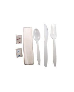 ME-AMHWKIT-W ADVANTAGE CUTLERY KIT KNIFE, FORK, TEASPOON, SALT/PEPPER, NAPKIN WHITE, HEAVY WEIGHT 250/CS