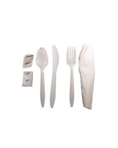 ME-AMMWKIT-W ADVANTAGE CUTLERY KIT KNIFE, FORK, TEASPOON, SALT/PEPPER, NAPKIN WHITE, MEDIUM WEIGHT, 250/CS