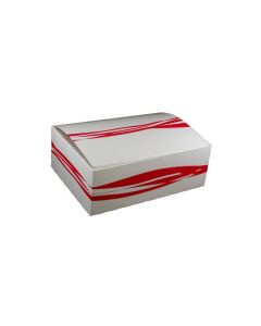 ME-CH1 MERIT CH1 TUCK TOP TAKE OUT CHICKEN BOX, 7" X 5" X 2.5", PAPER, WHITE W/RED STRIPES 250/CS