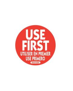 NC-RUF2R NCCO RUF2R TRILINGUAL "USE FIRST" REMOVABLE LABEL, 2" CIRCLE, RED 500/RL