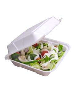 PA-YTD1-9901 PACTIV VENTED FOAM HINGED LID FOOD CONTAINER, WHITE, 9"X9.125"X3.25", POLY FOAM, 3-COMPT, CONVENTIONAL, LARGE, DUAL TAB, RECYCLABLE 150/CS