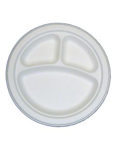 PL-PL-11 PRIMEWARE PL-11 COMPOSTABLE PLATE 10" DIAMETER, WHITE, BAGASSE/SUGARCANE, DISPOSABLE, RECYCLABLE, 3-SECTION, (500/CS)