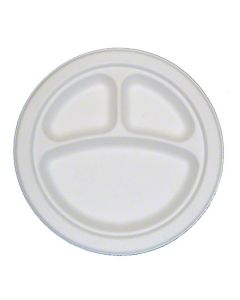 PL-PL-93 PLATE FIBER 9" 3COMPT WHT PW COMPOSTABLE 500/CS