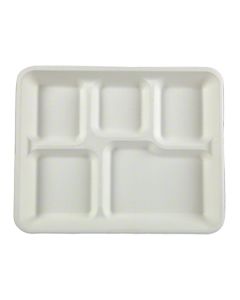  PL-TL-15-T PRIMEWARE VALUE LUNCH TRAY WHITE, BAGASSE/SUGARCANE, 5-COMPT, DISPOSABLE, RENEWABLE, COMPOSTABLE 500/CS