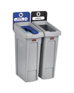 RCP2007914 RUBBERMAID SLIM JIM STATION KIT, 2-STREAM LANDFILL/MIXED RECYCLING, 46GAL, PLASTIC, BLUE/GRAY, KIT