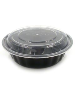 TP-HC0750B TRIPAK HC-0750-B MICROWAVEABLE DEEP CONTAINER 7", BLACK, PLASTIC, ROUND, MEDIUM, COMBO WITH POLY CLEAR LID 150/CS