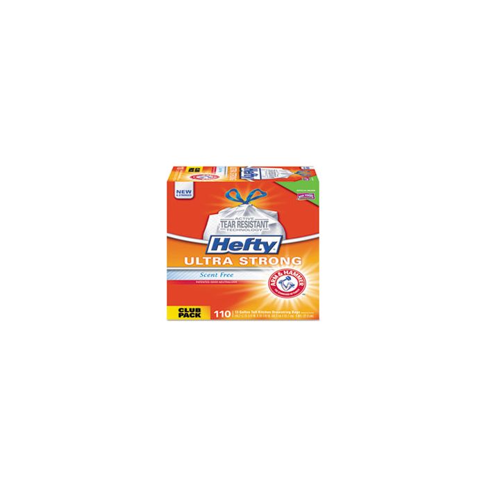 Hefty Ultra Strong 13 Gallon Kitchen Trash Bag 23.75 x 24.88 Low Density  0.9 mil White 110