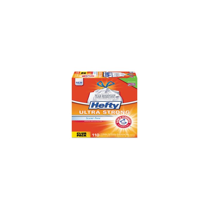 Hefty Ultra Strong Scented Tall White Kitchen Bags, 13 gal, 0.9 mil, 23.75 x 24.88, White, 330/Carton