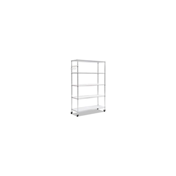 5-Shelf Wire Shelving Kit with Casters and Shelf Liners, 48w x 18d